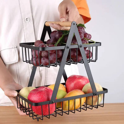 Panier de rangement pour fruits en métal à 2 couches lavable et antirouille